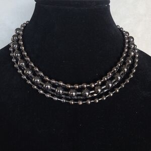 Gunmetal Beaded Multi-Strand Collar Choker Necklace  - Estate